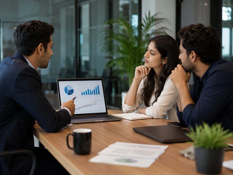 Using Share Vesting and ESOPs in Singapore: Structuring for Startups and SMEs Visual of a small boardroom meeting with founders reviewing an ESOP chart and share vesting timeline