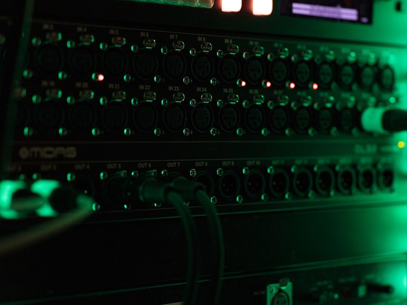 Computer server equipment with green indicator lights