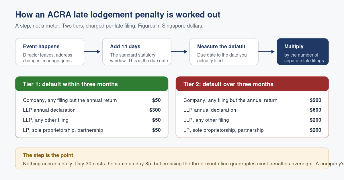 ACRA Late Lodgement Penalties: The Two-Tier Scale and How It Adds Up